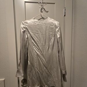H&M Metallic Silver Open-Back Dress NWT